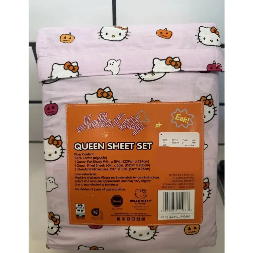 Hello Kitty 2024 Pink Halloween Pumpkin 4 Piece Queen Sheet Set NEW